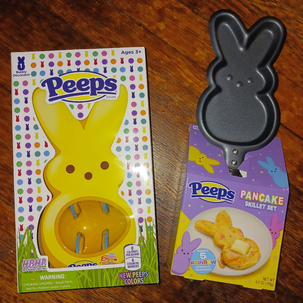 PEEPS Easter Bunny Lot! Pancake Skillet Set, Spinning Egg Painter New